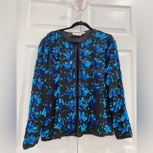 VINTAGE LAURENCE KAZAR | Blue & Green beaded cardigan.